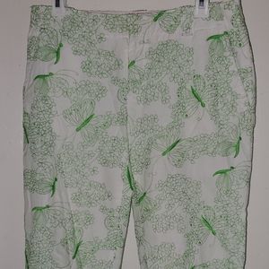 Lilly Pulitzer Grass Green Embroidered Butterfly Floral White Capris